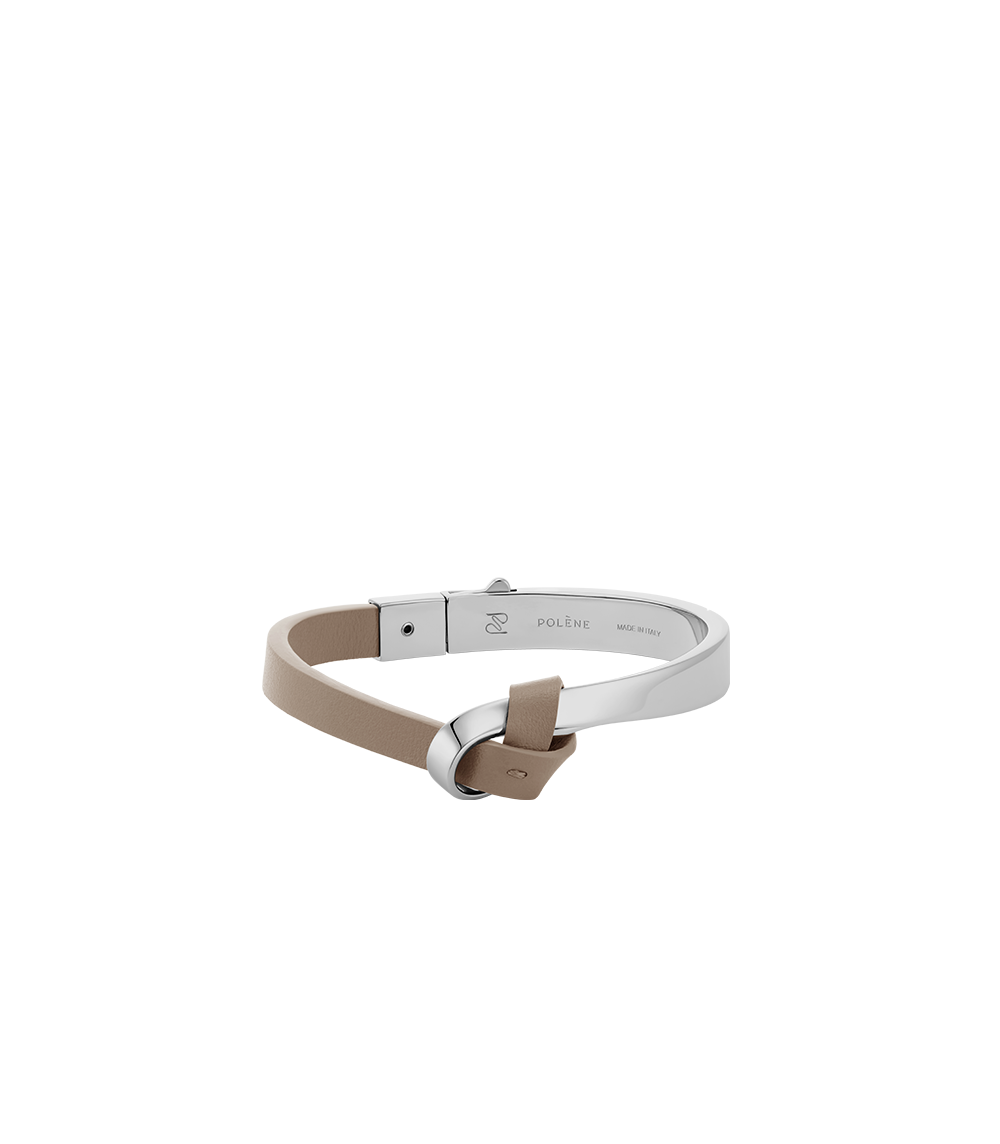 Jonc Ormé - Argentée Cuir Taupe